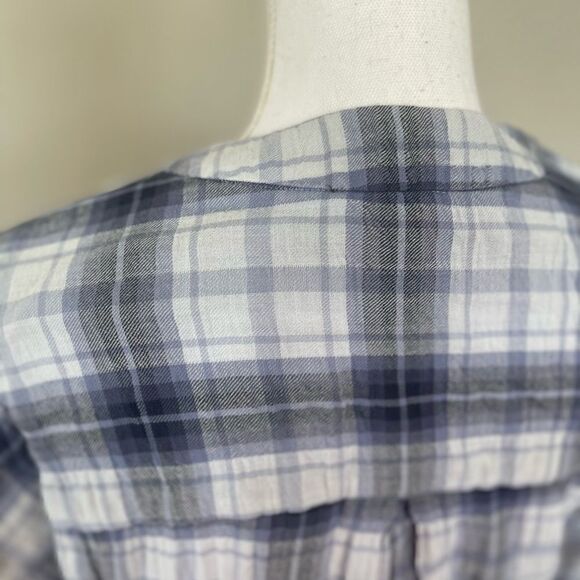 Paige Baylee Plaid Tie Front Cotton Blend Top In Eventide Multi - Picture 6 of 15